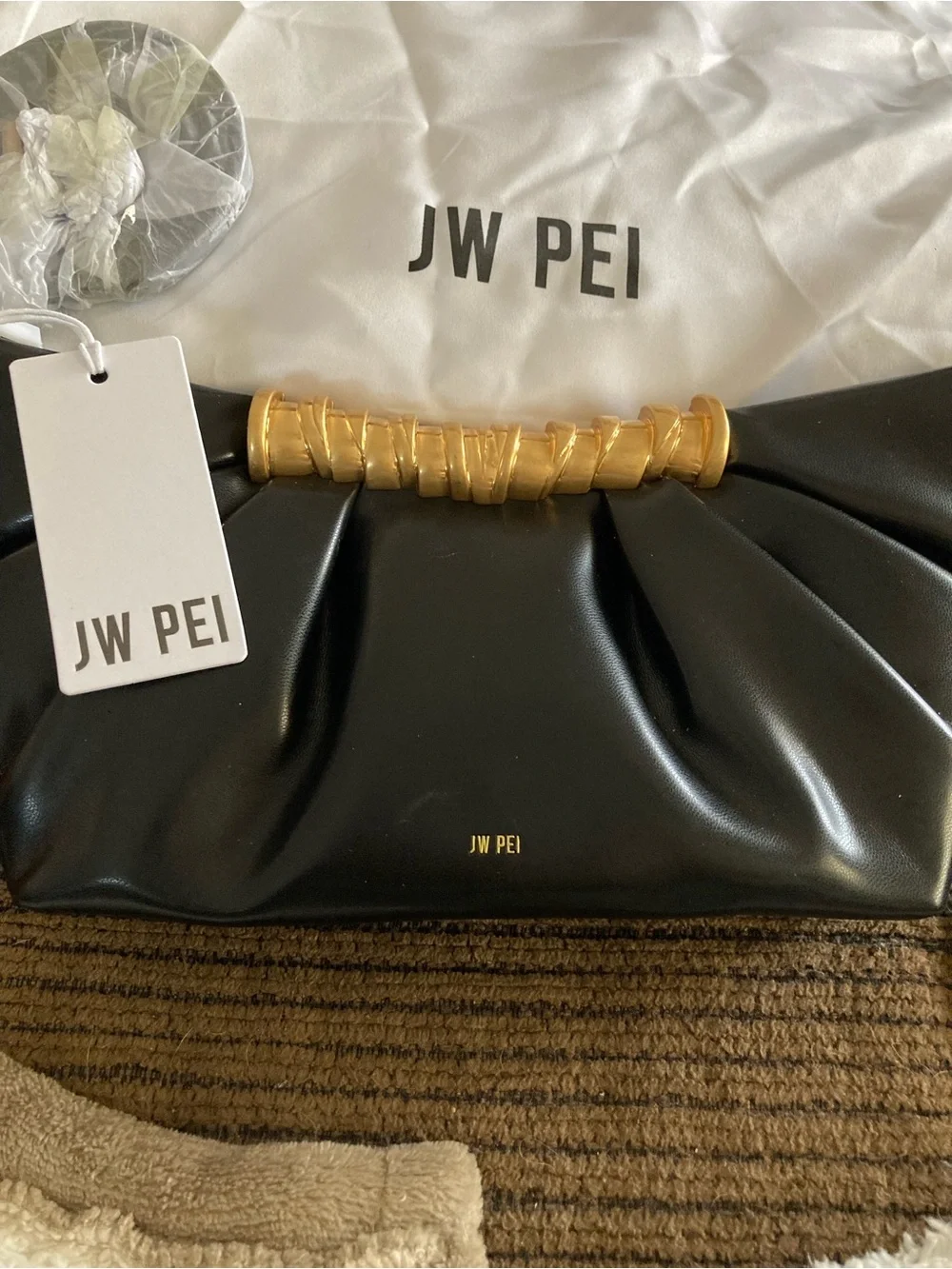 JW PEI Black Clutch with Gold Wrapped Handle Accent